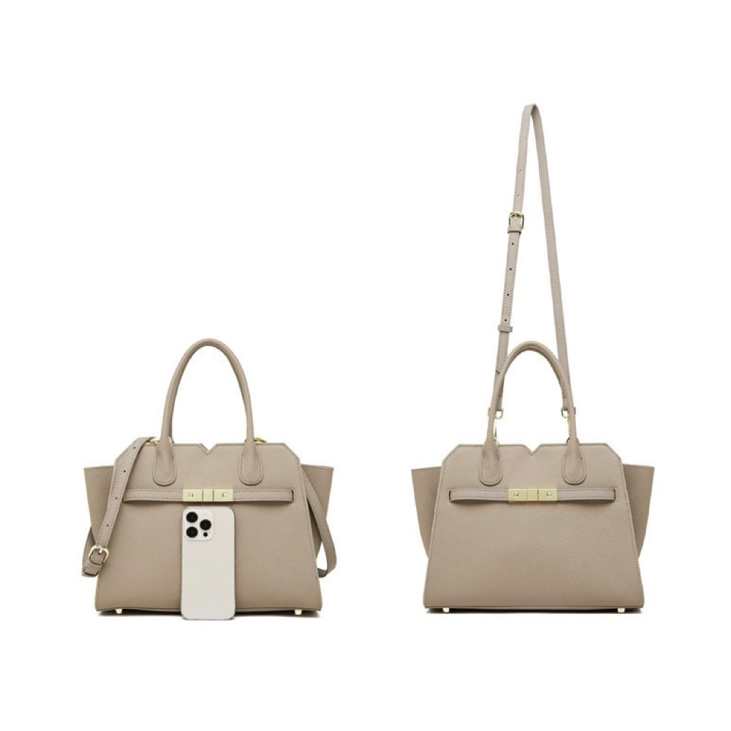 Classic Structured Leather Tote Bag with Gold Hardware
