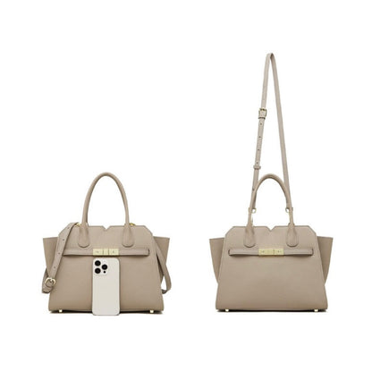 Classic Structured Leather Tote Bag with Gold Hardware