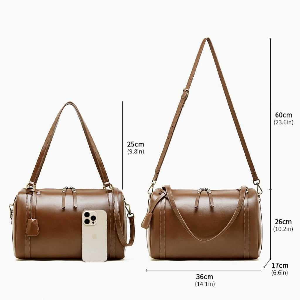 Women's Chestnut Barrel Leather Crossbody Satchel