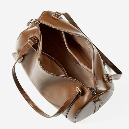 Women's Chestnut Barrel Leather Crossbody Satchel