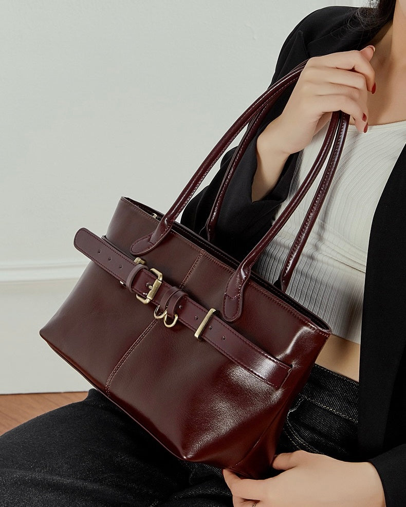 Women's Ethereal Ash Genuine Leather Belted Tote Bag