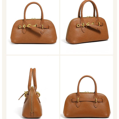 Women's Genuine Leather Shell Bag Vintage Elegant Top Handle Shoulder Crossbody Bag