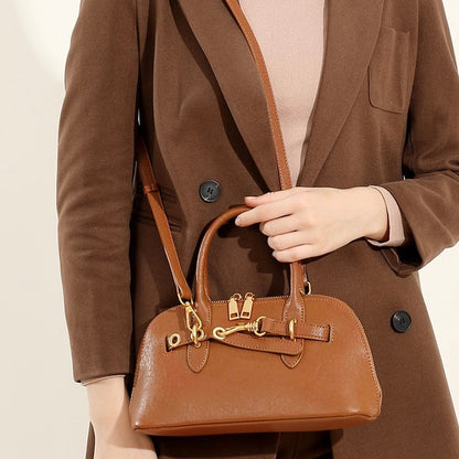 Women's Genuine Leather Shell Bag Vintage Elegant Top Handle Shoulder Crossbody Bag