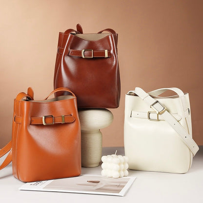 Women's Genuine Leather Vintage Shoulder Bucket Bag