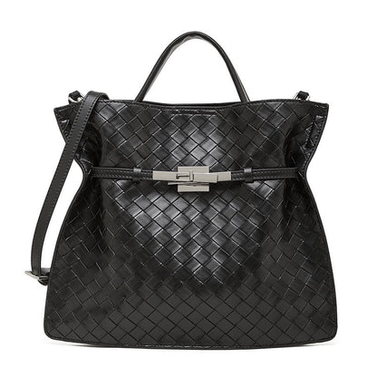 Women's Noir Woven Leather Buckle Tote Bag