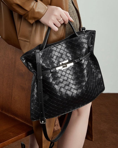Women's Noir Woven Leather Buckle Tote Bag