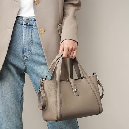 Women's Top-Grain Leather Handheld Crossbody Bag with Lock Closure