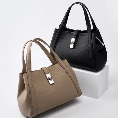 Women's Top-Grain Leather Handheld Crossbody Bag with Lock Closure