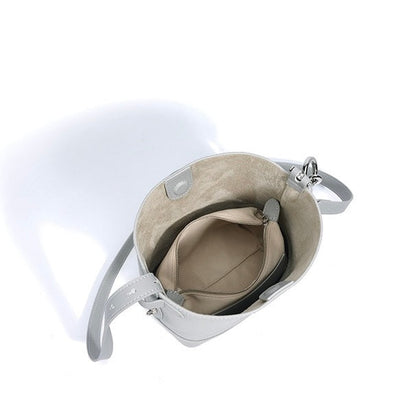 Women’s Genuine Leather Lychee Grain Bucket Shoulder Crossbody Bag
