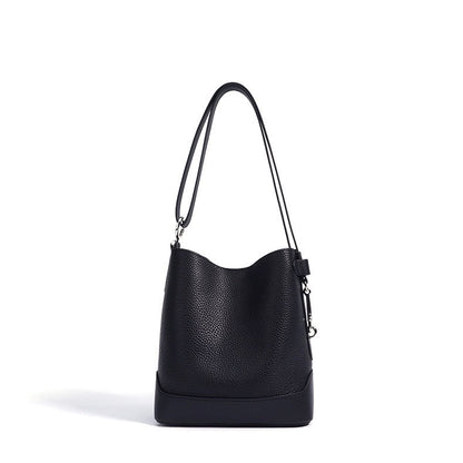 Women’s Genuine Leather Lychee Grain Bucket Shoulder Crossbody Bag