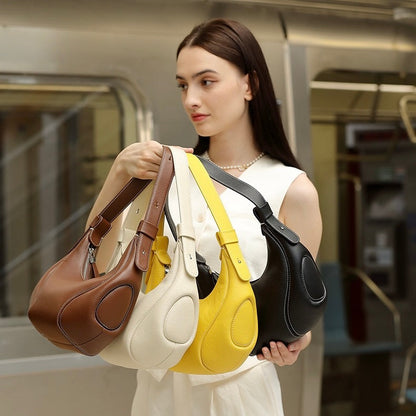 Women's Genuine Leather Niche Crescent Vintage Shoulder Crossbody Bag