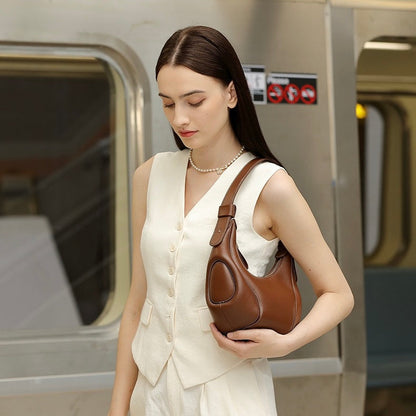 Women's Genuine Leather Niche Crescent Vintage Shoulder Crossbody Bag