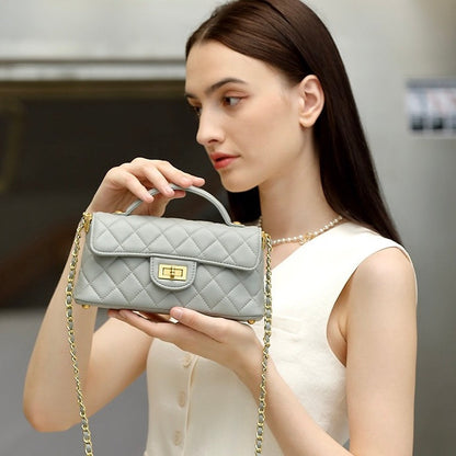 Women’s Genuine Leather Quilted Chain Shoulder Crossbody Bag