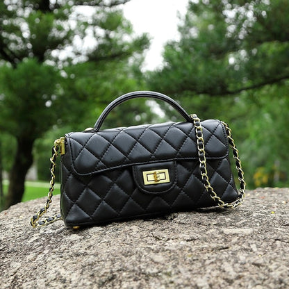 Women’s Genuine Leather Quilted Chain Shoulder Crossbody Bag