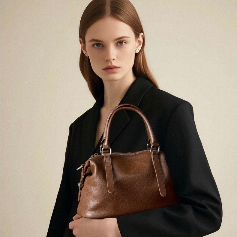 Top Grain Leather Vintage Fashion Pillow Handbag Crossbody Bag