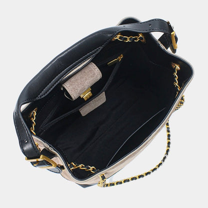 Suede Genuine Leather Color Block Chain Bucket Bag