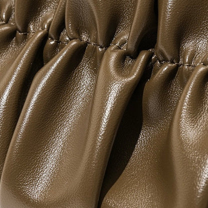 Textured Olive Genuine Leather Shoulder Bag with Chain & Lock Charm