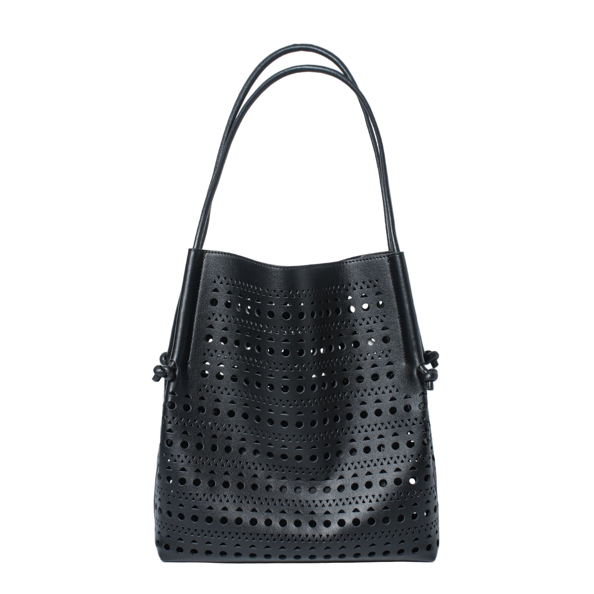 Genuine Leather Perforated Tote Bag with Detachable Pouch