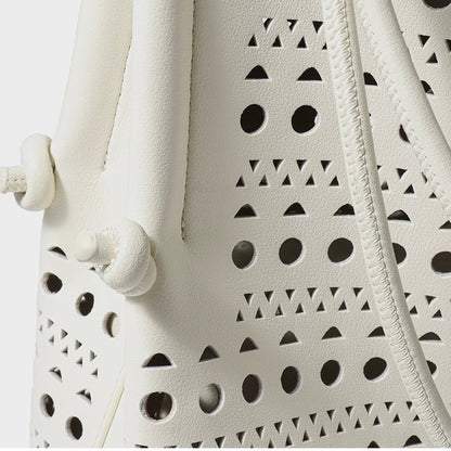 Genuine Leather Perforated Tote Bag with Detachable Pouch