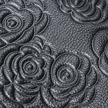 Genuine Leather Rose Embossed Tote Bag With Detachable Strap