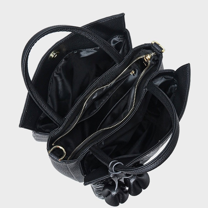 Genuine Leather Rose Embossed Tote Bag With Detachable Strap