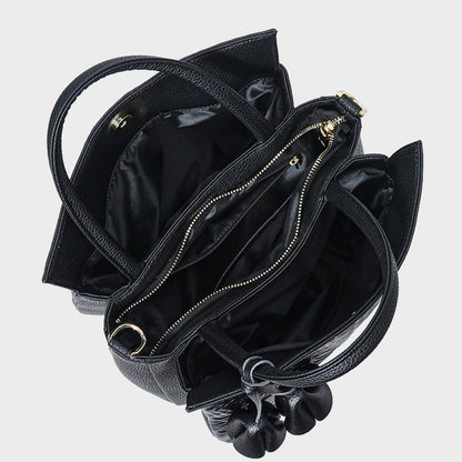 Genuine Leather Rose Embossed Tote Bag With Detachable Strap