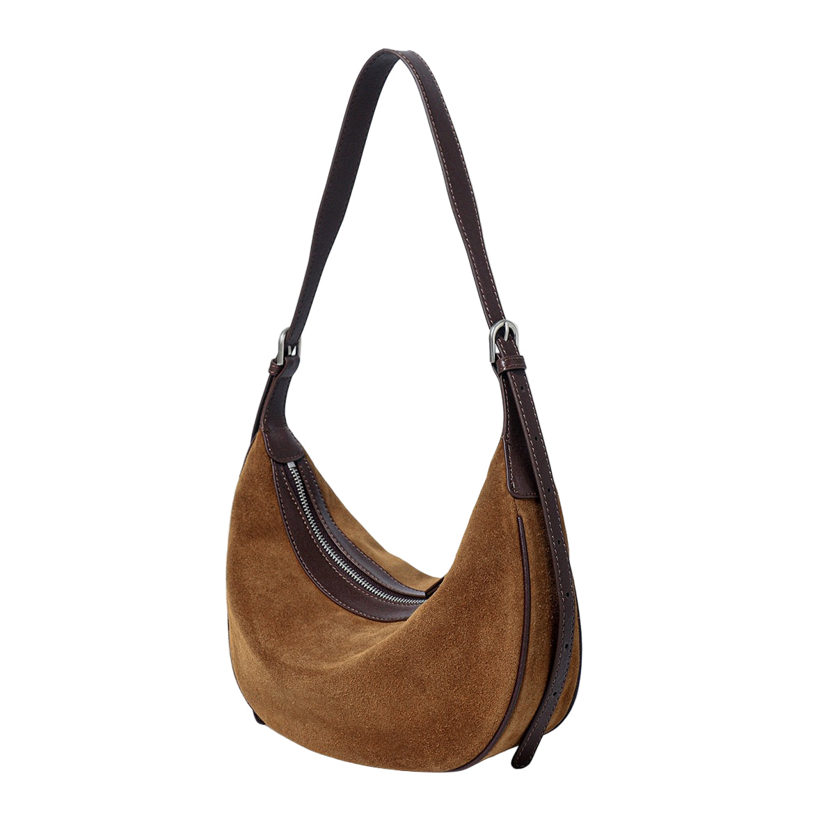 Brown Suede Leather Hobo Shoulder Dumpling Bag