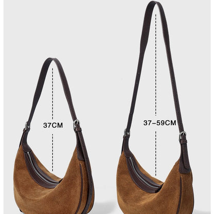 Brown Suede Leather Hobo Shoulder Dumpling Bag