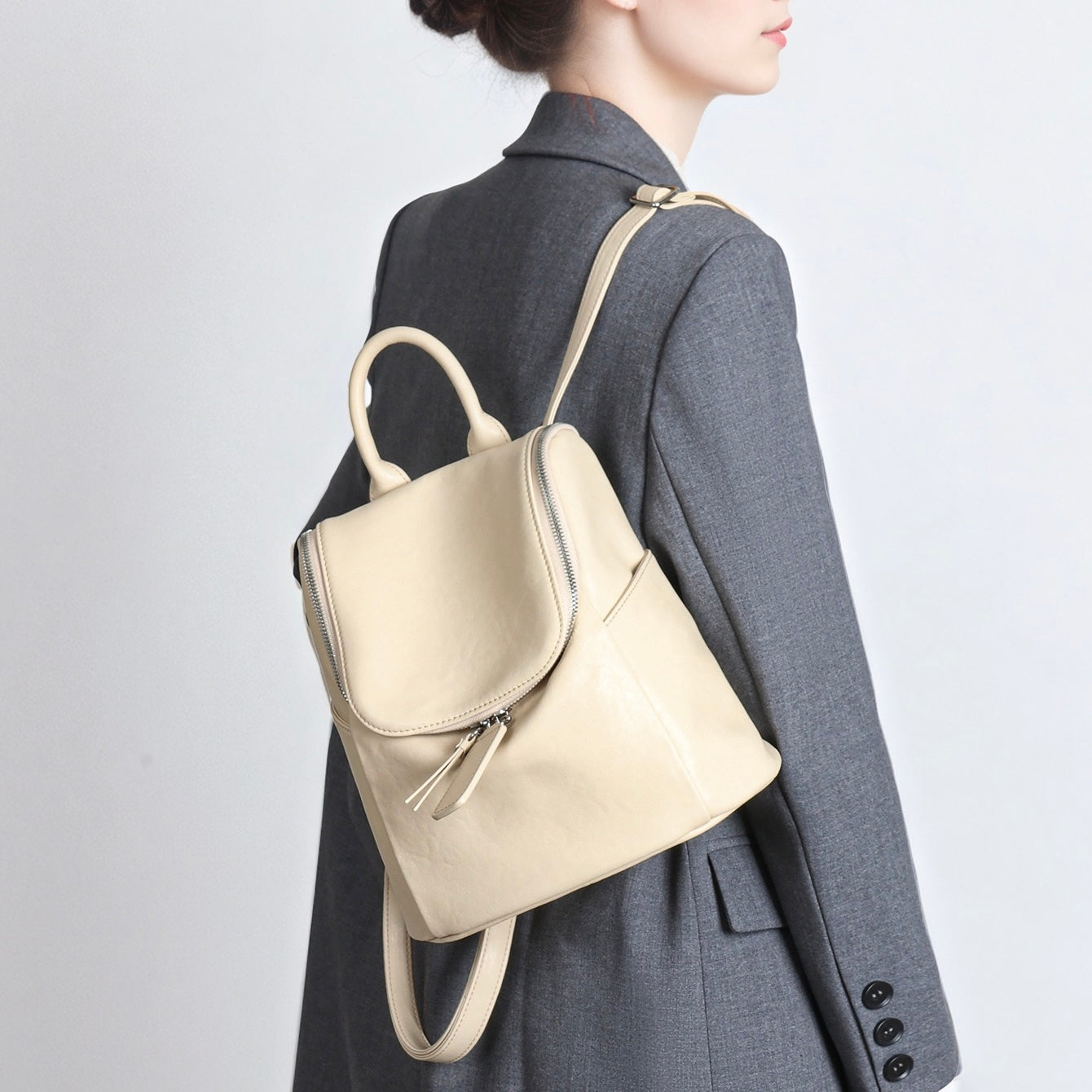 Minimalist Timeless Creamy Genuine Leather Backpack