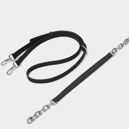 Chain-Embellished V-Quilted Genuine Leather Shoulder Bag