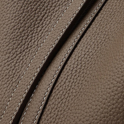 Textured Genuine Leather Tote Bag with Gold Buckle
