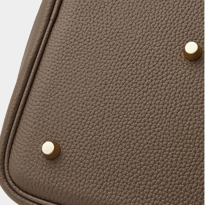 Textured Genuine Leather Tote Bag with Gold Buckle