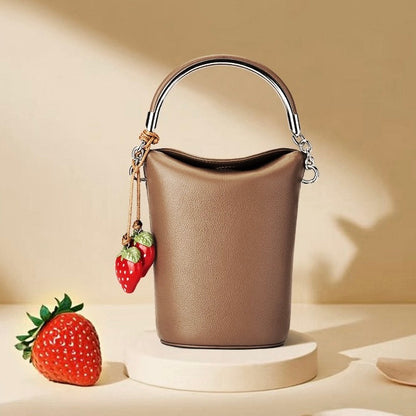 Genuine Leather Mini Bucket Phone Crossbody Handbag