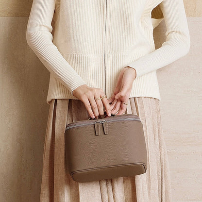 Genuine Leather Multi-Compartment Cosmetic Bag