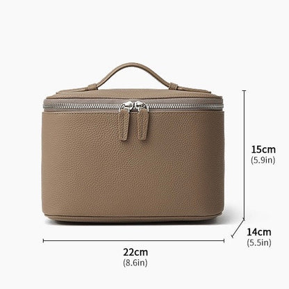 Genuine Leather Multi-Compartment Cosmetic Bag