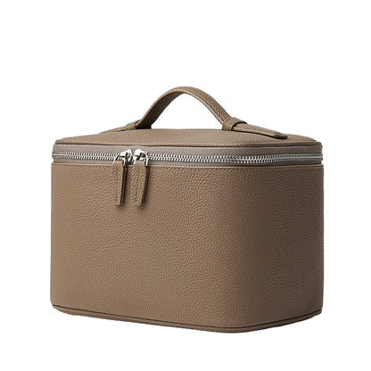 Genuine Leather Multi-Compartment Cosmetic Bag