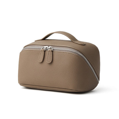 Textured Genuine Leather Top-Zip Vanity Clutch Bag