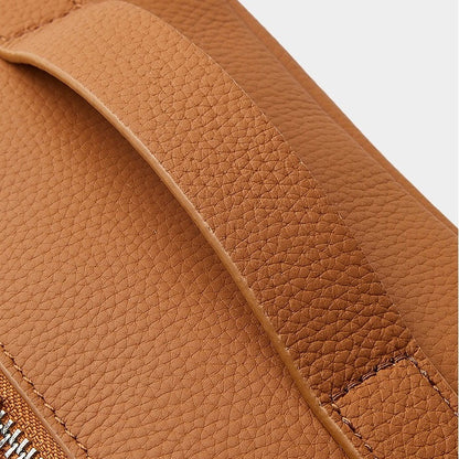 Textured Genuine Leather Top-Zip Vanity Clutch Bag