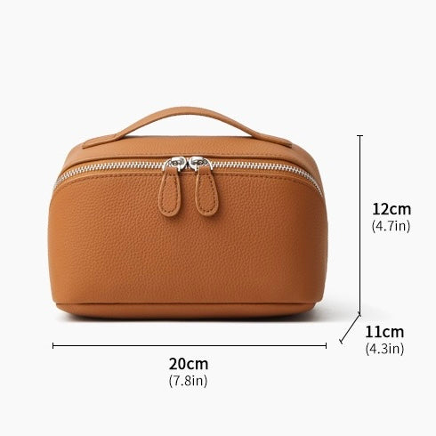 Textured Genuine Leather Top-Zip Vanity Clutch Bag