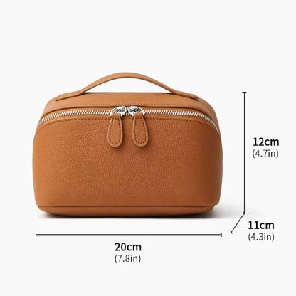 Textured Genuine Leather Top-Zip Vanity Clutch Bag