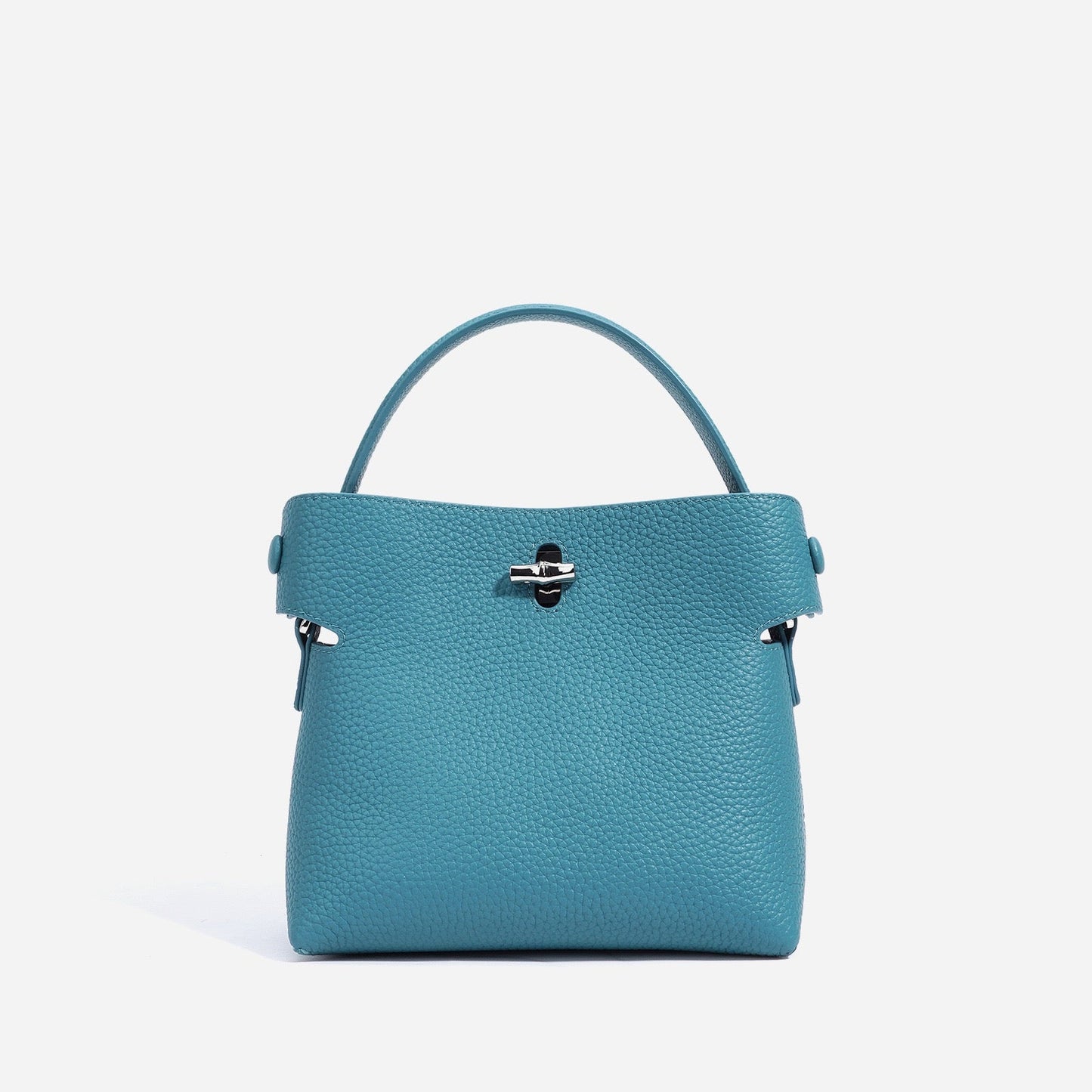 Women's Genuine Cowhide Elegant Bucket Bag Bamboo Handle Tote