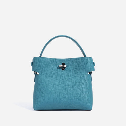 Women's Genuine Cowhide Elegant Bucket Bag Bamboo Handle Tote