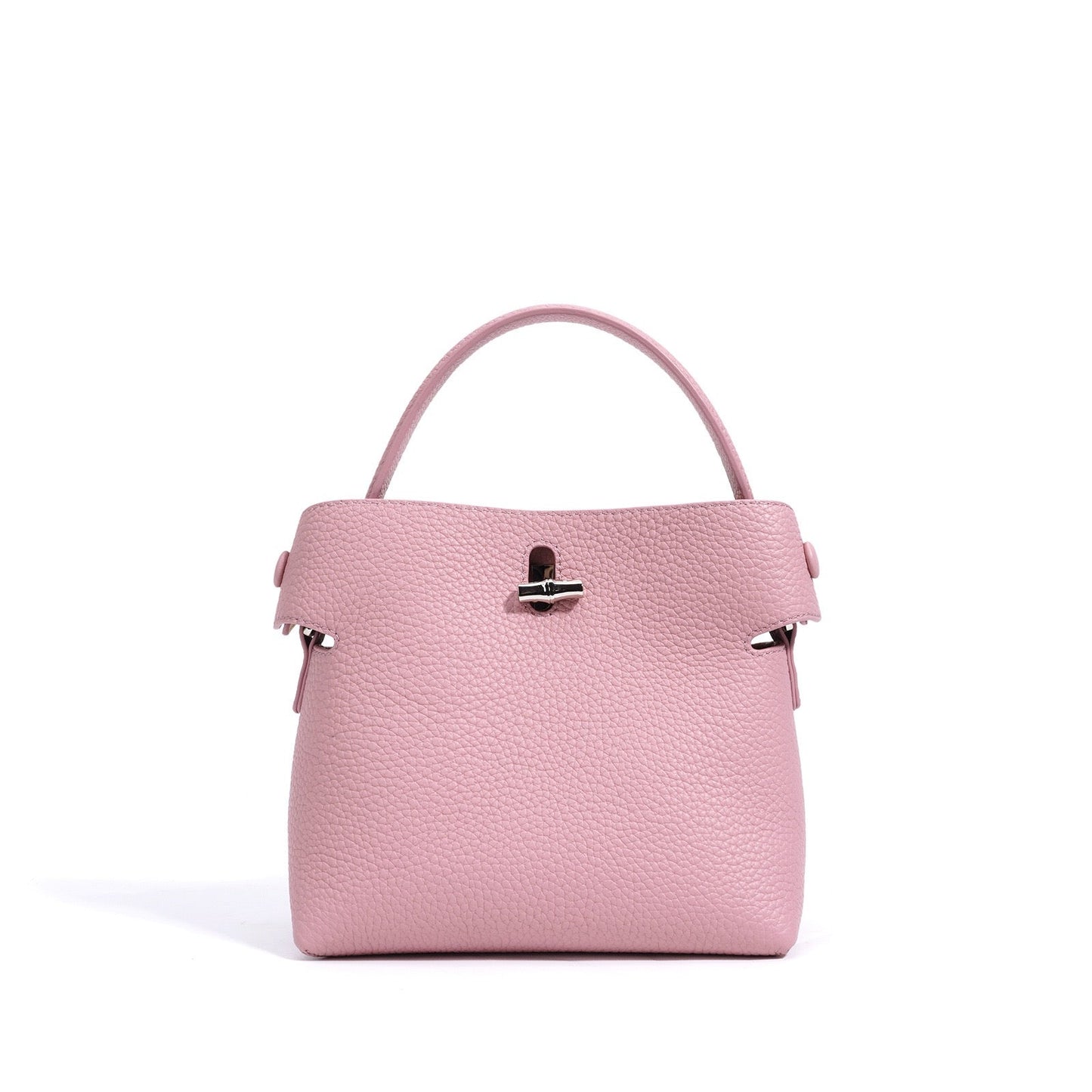 Women's Genuine Cowhide Elegant Bucket Bag Bamboo Handle Tote