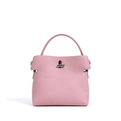 Women's Genuine Cowhide Elegant Bucket Bag Bamboo Handle Tote