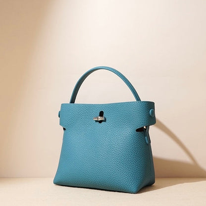 Women's Genuine Cowhide Elegant Bucket Bag Bamboo Handle Tote