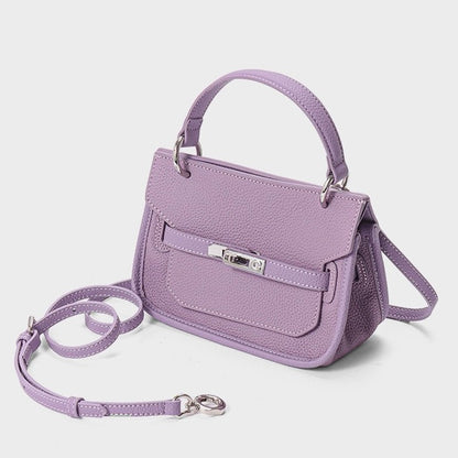 Purple Genuine Leather Mini Crossbody Bag with Lock Closure