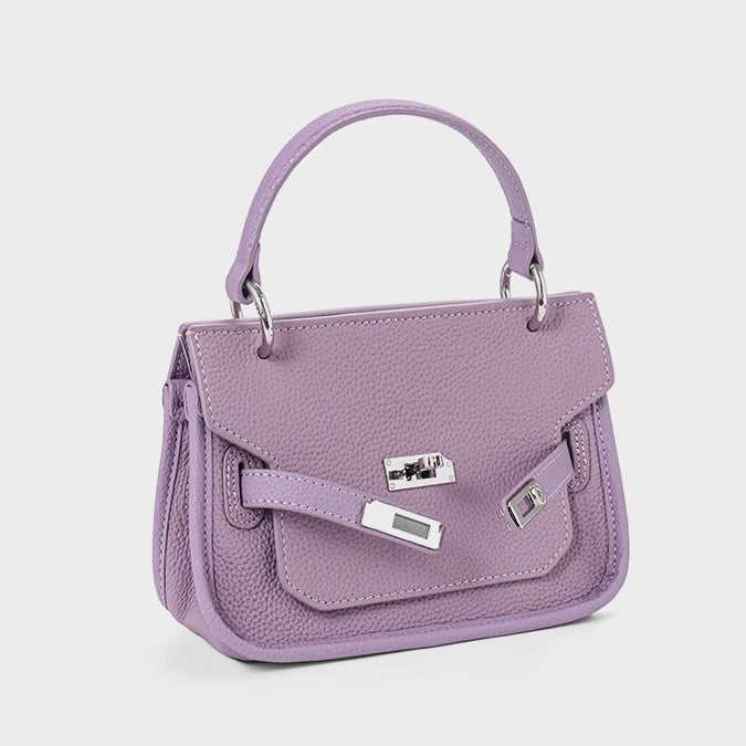 Purple Genuine Leather Mini Crossbody Bag with Lock Closure