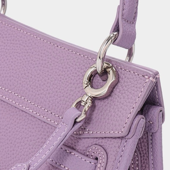 Purple Genuine Leather Mini Crossbody Bag with Lock Closure