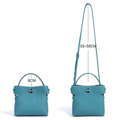 Women's Genuine Cowhide Elegant Bucket Bag Bamboo Handle Tote