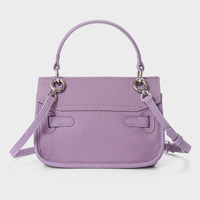 Purple Genuine Leather Mini Crossbody Bag with Lock Closure